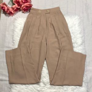 Aritzia Babaton Khaki Tan Pleated Double Button High Waisted Wide Leg Pants